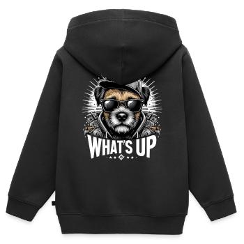 Border Terrier Was geht ab Cappy Geschenk - Kinder Premium Organic Zip Hoodie - Schwarz - Hinten - AI Model Kid Male (0cm)