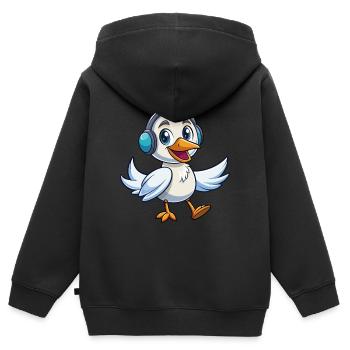Cygne Drôle Personnage De Dessin Animé Casque Musique - Sweat Premium à capuche zippé enfant bio - noir - Dos - AI Model Kid Male (0cm)