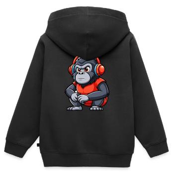 Gorille Funny Cartoon Character Musique de casque - Sweat Premium à capuche zippé enfant bio - noir - Dos - AI Model Kid Male (0cm)