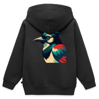 Geai bleu personnage de dessin animé animal de compagnie coloré - Sweat Premium à capuche zippé enfant bio - noir - Dos - AI Model Kid Male (0cm)