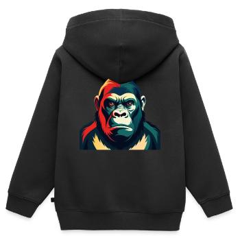 Gorille Dessin Animé Personnage Animal De Compagnie Coloré - Sweat Premium à capuche zippé enfant bio - noir - Dos - AI Model Kid Male (0cm)