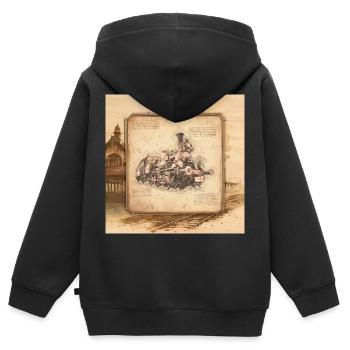 Dampflok, alter Bahnhof. Vintage Art für Lokführer - Kinder Premium Organic Zip Hoodie - Schwarz - Hinten - AI Model Kid Male (0cm)