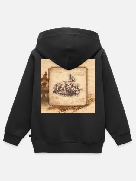 Dampflok, alter Bahnhof. Vintage Art für Lokführer - Hoodie Premium med dragkedja barn ekologisk - svart