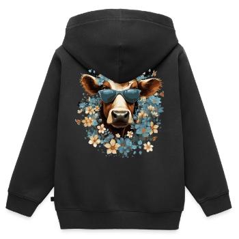 Drôle de vache avec des fleurs - Sweat Premium à capuche zippé enfant bio - noir - Dos - AI Model Kid Male (0cm)