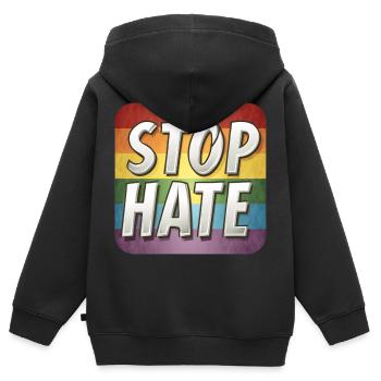 LGBTQ Stop Hate - Kinder Premium Organic Zip Hoodie - Schwarz - Hinten - AI Model Kid Male (0cm)
