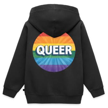 LGBTQ Queer - Sweat Premium à capuche zippé enfant bio - noir - Dos - AI Model Kid Male (0cm)