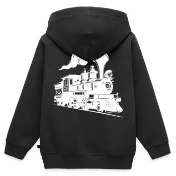 Dampflokomotive Grafik - Kinder Premium Organic Zip Hoodie - Schwarz - Hinten - AI Model Kid Male (0cm)
