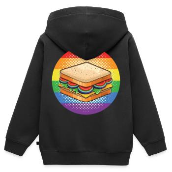 LGBTQ Sandwich - Sweat Premium à capuche zippé enfant bio - noir - Dos - AI Model Kid Male (0cm)