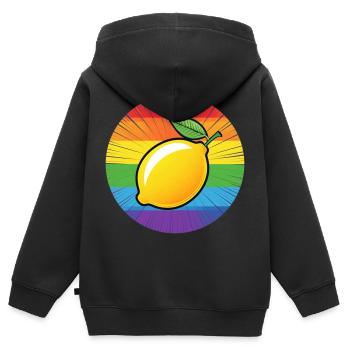 LGBTQ Citron Lime - Sweat Premium à capuche zippé enfant bio - noir - Dos - AI Model Kid Male (0cm)