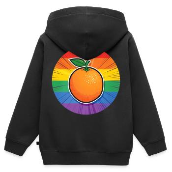 LGBTQ Orange - Kinder Premium Organic Zip Hoodie - Schwarz - Hinten - AI Model Kid Male (0cm)
