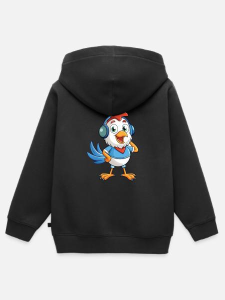 poulet drôle dessin animé personnage casque musique - Sweat Premium à capuche zippé enfant bio - noir