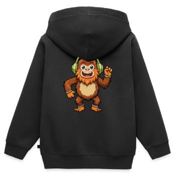 Big Foot Lustige Cartoon Figur Kopfhörer Musik - Kinder Premium Organic Zip Hoodie - Schwarz - Hinten - AI Model Kid Male (0cm)