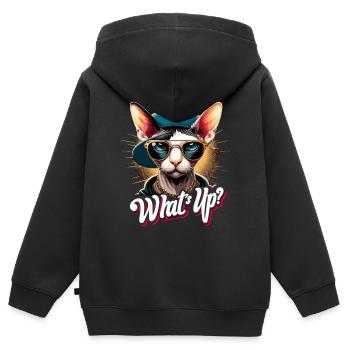 Cornish Rex Was geht ab Katze Geschenk - Kinder Premium Organic Zip Hoodie - Schwarz - Hinten - AI Model Kid Male (0cm)
