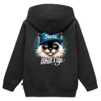 Heilige Birma Katze Birmakatze Was geht ab Geschen - Kinder Premium Organic Zip Hoodie - Schwarz - Hinten - AI Model Kid Male (0cm)