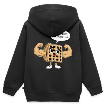 Je ne suis là que pour les gaufres - Sweat Premium à capuche zippé enfant bio - noir - Dos - AI Model Kid Male (0cm)