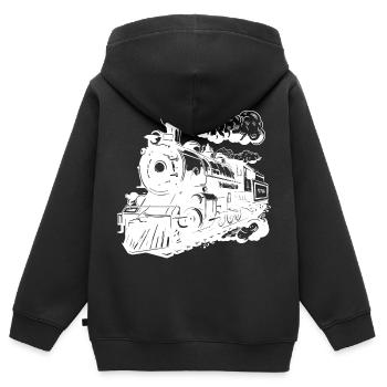Lokomotive Grafik - Kinder Premium Organic Zip Hoodie - Schwarz - Hinten - AI Model Kid Male (0cm)