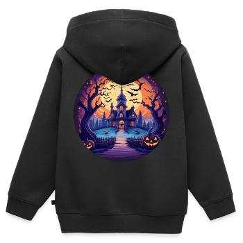 Gruseliges Halloween-party-kostüm, Halloween-villa - Kinder Premium Organic Zip Hoodie - Schwarz - Hinten - AI Model Kid Male (0cm)