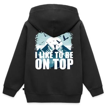ICH MAG ES, OBEN ZU SEIN - Kinder Premium Organic Zip Hoodie - Schwarz - Hinten - AI Model Kid Male (0cm)