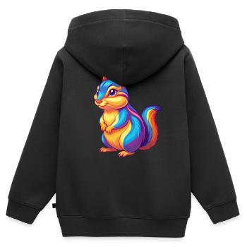 Chipmunk Coloré Kawaii Dessin Animé Personnage Clipart - Sweat Premium à capuche zippé enfant bio - noir - Dos - AI Model Kid Male (0cm)