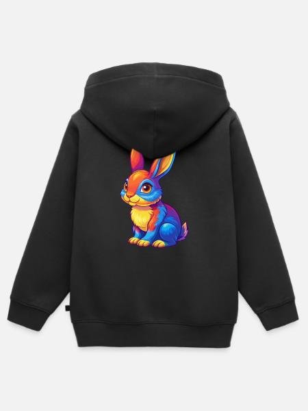 Rabbit Colorful Kawaii Cartoon Character Clipart - Kids Premium Organic Zip-up Hoodie - black