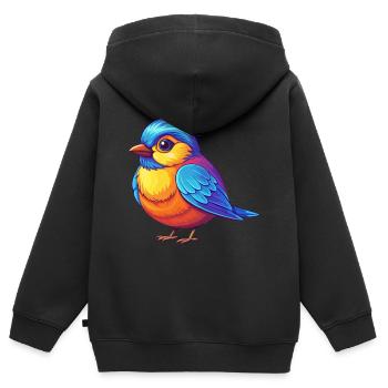 Mésange coloré Kawaii personnage de dessin animé oiseau - Sweat Premium à capuche zippé enfant bio - noir - Dos - AI Model Kid Male (0cm)