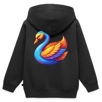 cygne coloré kawaii personnage de dessin animé oiseau - Sweat Premium à capuche zippé enfant bio - noir - Dos - AI Model Kid Male (0cm)