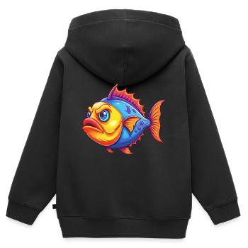 Tiefsee-Beilfisch Bunte Kawaii Karikatur - Kinder Premium Organic Zip Hoodie - Schwarz - Hinten - AI Model Kid Male (0cm)