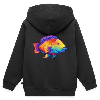 Napoleon Wrasse Colorful Kawaii Cartoon Sea Animal - Kids Premium Organic Zip-up Hoodie - black - Back - AI Model Kid Male (0cm)