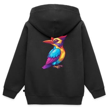 Pic coloré Kawaii personnage de dessin animé oiseau - Sweat Premium à capuche zippé enfant bio - noir - Dos - AI Model Kid Male (0cm)
