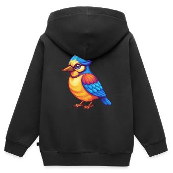Jay Bird Bunte Kawaii Cartoon Figur Vogel - Kinder Premium Organic Zip Hoodie - Schwarz - Hinten - AI Model Kid Male (0cm)