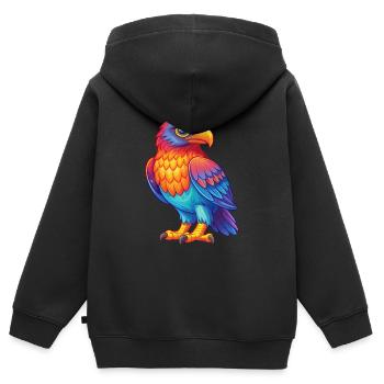Bussard Bunte Kawaii Cartoon Figur Vogel - Kinder Premium Organic Zip Hoodie - Schwarz - Hinten - AI Model Kid Male (0cm)