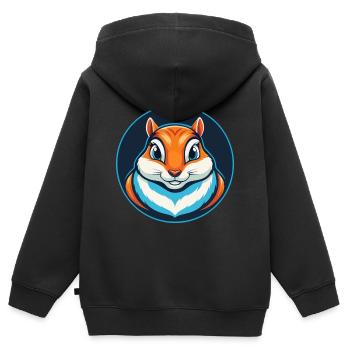 Chipmunk mignon Kawaii dessin animé Animal Animal Logo - Sweat Premium à capuche zippé enfant bio - noir - Dos - AI Model Kid Male (0cm)