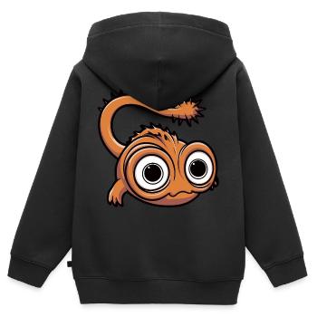 Drôle de petit monstre avec de grands yeux - Sweat Premium à capuche zippé enfant bio - noir - Dos - AI Model Kid Male (0cm)