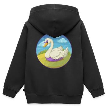 cygne mignon kawaii dessin animé clipart animal de compagnie - Sweat Premium à capuche zippé enfant bio - noir - Dos - AI Model Kid Male (0cm)