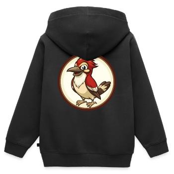 Jay Bird Coloré Kawaii Dessin Animé Personnage Clipart - Sweat Premium à capuche zippé enfant bio - noir - Dos - AI Model Kid Male (0cm)