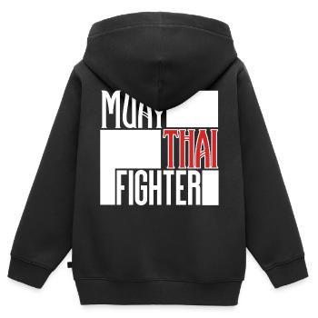 Combattant de Muay Thai - Sweat Premium à capuche zippé enfant bio - noir - Dos - AI Model Kid Male (0cm)