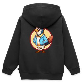 Jay oiseau drôle Kawaii dessin animé Clipart Animal de compagnie - Sweat Premium à capuche zippé enfant bio - noir - Dos - AI Model Kid Male (0cm)