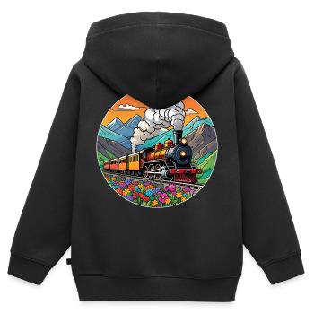 Nostalgic Railway Train of Smoking Locomotive - Kids Premium Organic Zip-up Hoodie - black - Back - AI Model Kid Male (0cm)