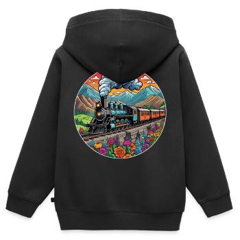Nostalgic Railway Train of Smoking Locomotive - Kids Premium Organic Zip-up Hoodie - black - Back - AI Model Kid Male (0cm)