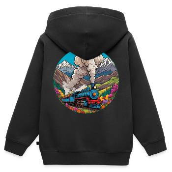 Nostalgic Railway Train of Smoking Locomotive - Kids Premium Organic Zip-up Hoodie - black - Back - AI Model Kid Male (0cm)