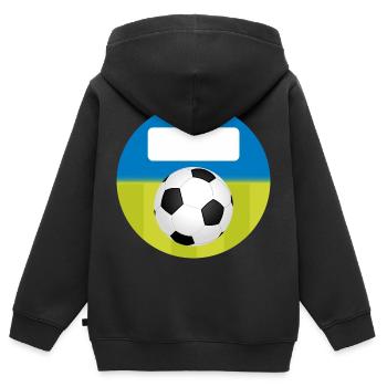 Stickers Ecole Rond - Football Bleu Vert - Sweat Premium à capuche zippé enfant bio - noir - Dos - AI Model Kid Male (0cm)