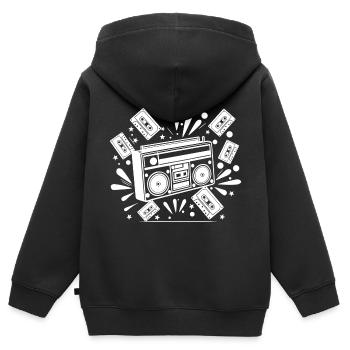Radiocassette, musique, nostalgie - Sweat Premium à capuche zippé enfant bio - noir - Dos - AI Model Kid Male (0cm)