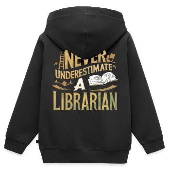 Unterschätze niemals einen Bibliothekar - Kinder Premium Organic Zip Hoodie - Schwarz - Hinten - AI Model Kid Male (0cm)