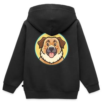 Dessin animé Kawaii de race de chien de berger du Caucase - Sweat Premium à capuche zippé enfant bio - noir - Dos - AI Model Kid Male (0cm)