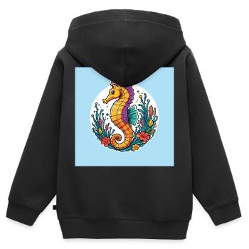 Hübsches dekoratives Seepferdchen - Kinder Premium Organic Zip Hoodie - Schwarz - Hinten - AI Model Kid Male (0cm)