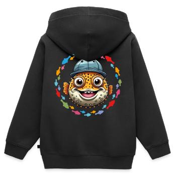 Cooler Kugelfisch mit Basecap - Kinder Premium Organic Zip Hoodie - Schwarz - Hinten - AI Model Kid Male (0cm)