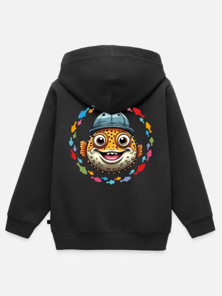 Cooler Kugelfisch mit Basecap - Kinder Premium Organic Zip Hoodie - Schwarz