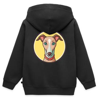 Lurcher chien race dessin animé personnage Kawaii Clipart - Sweat Premium à capuche zippé enfant bio - noir - Dos - AI Model Kid Male (0cm)