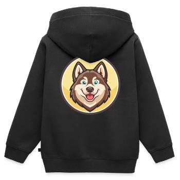 Fleuve Mackenzie Husky Chien Race Dessin animé Kawaii Pet - Sweat Premium à capuche zippé enfant bio - noir - Dos - AI Model Kid Male (0cm)