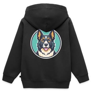 Berger des Carpates Chien Race Drôle Dessin animé Kawaii - Sweat Premium à capuche zippé enfant bio - noir - Dos - AI Model Kid Male (0cm)
